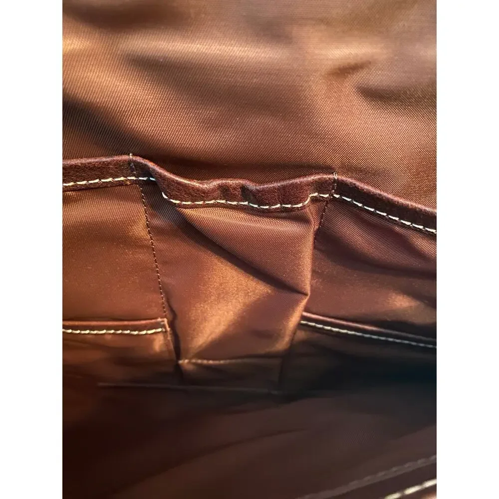 Torino Leather Portfolio Briefcase Brown Tumbled Leather Laptop Messenger Bag